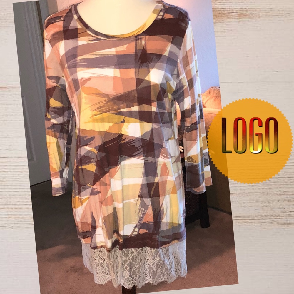 LOGO by Lori Goldstein Printed Knit Top with Lace